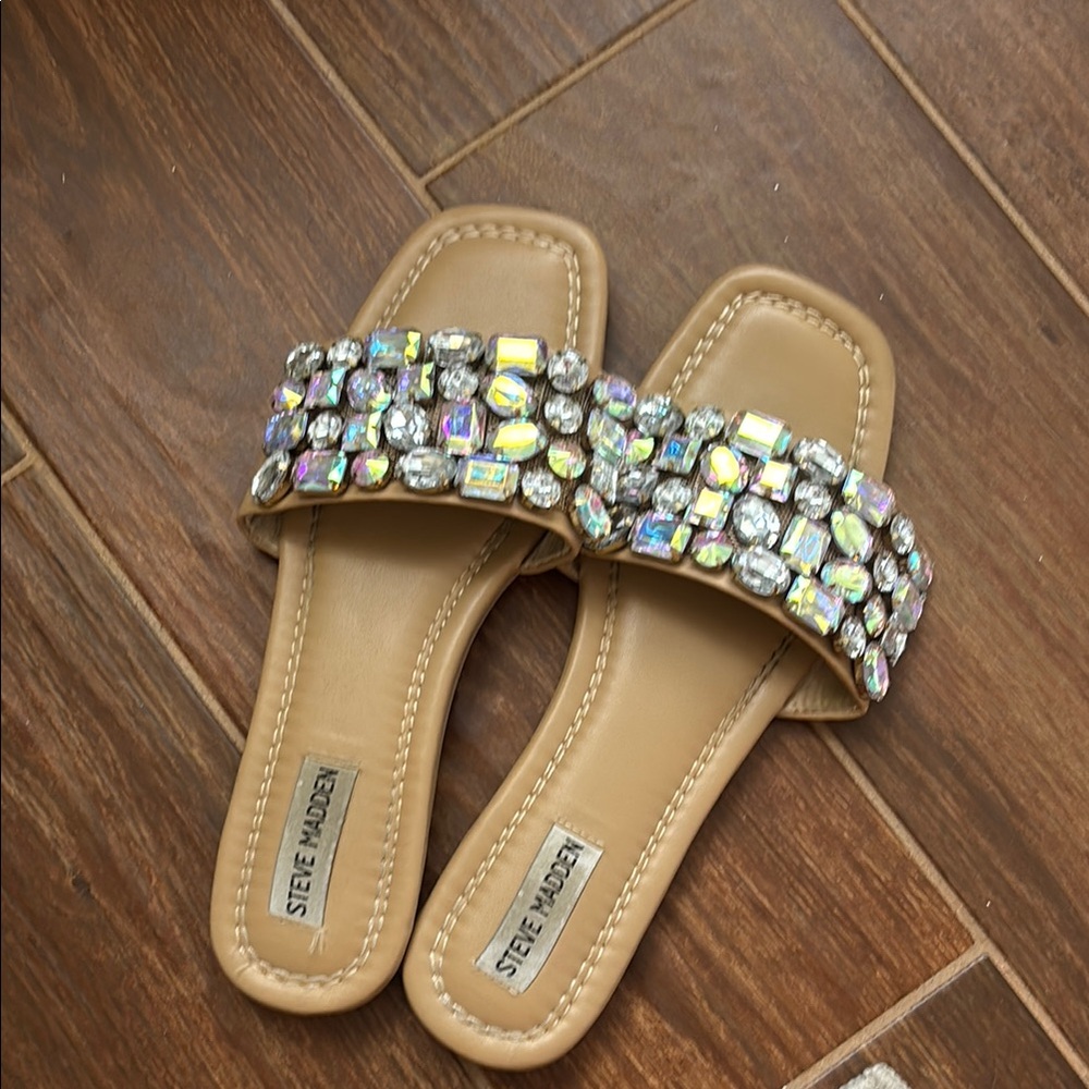 Steve Madden Tan Crystal Embellished Sandals